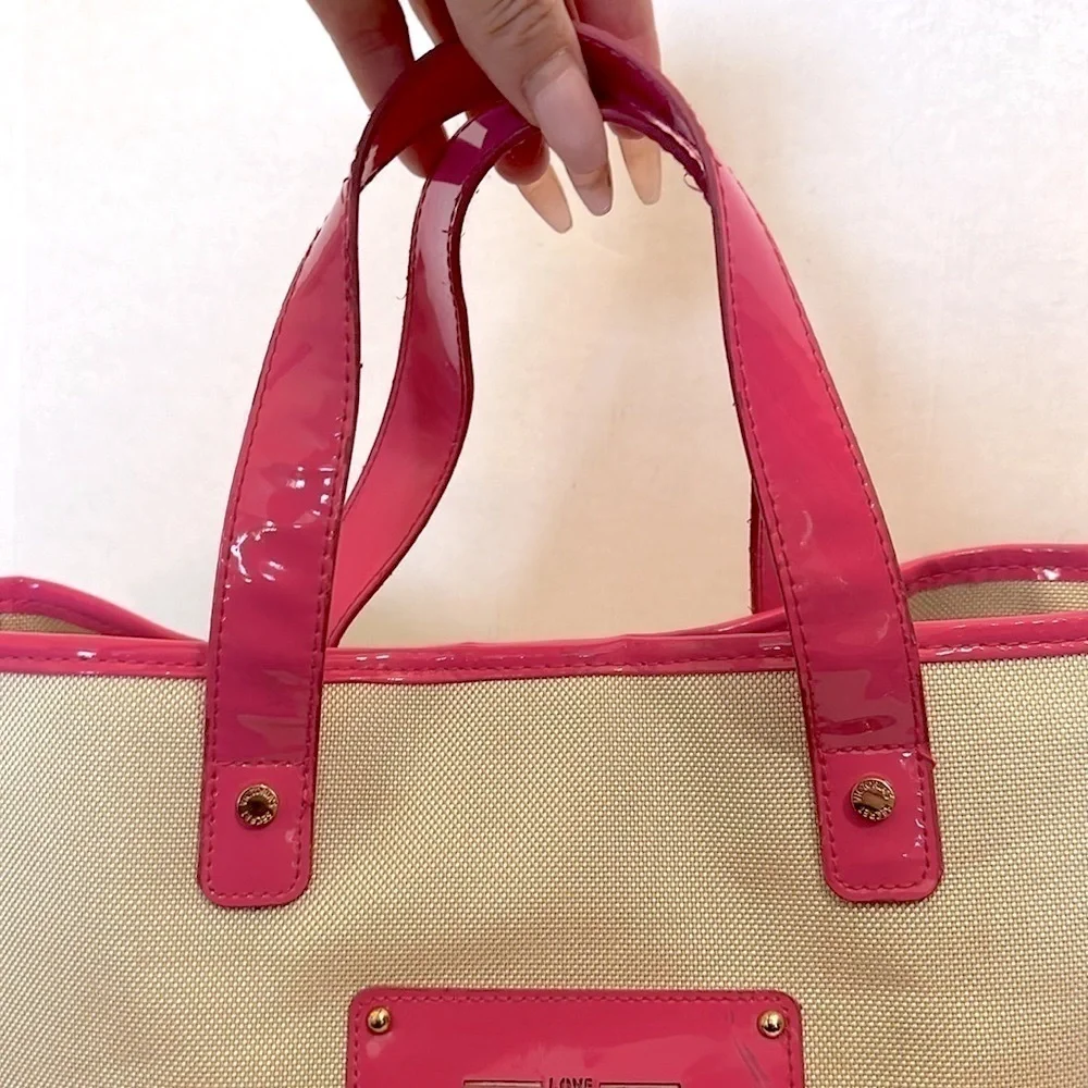 Victoria Secret Pink Cream Canvas Tote /Satchel Medium GUC